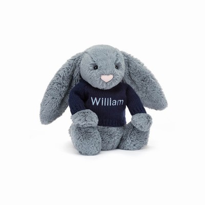 Jellycat Bashful Dusky Blue Konijn with Navy Jumper | AX3429501